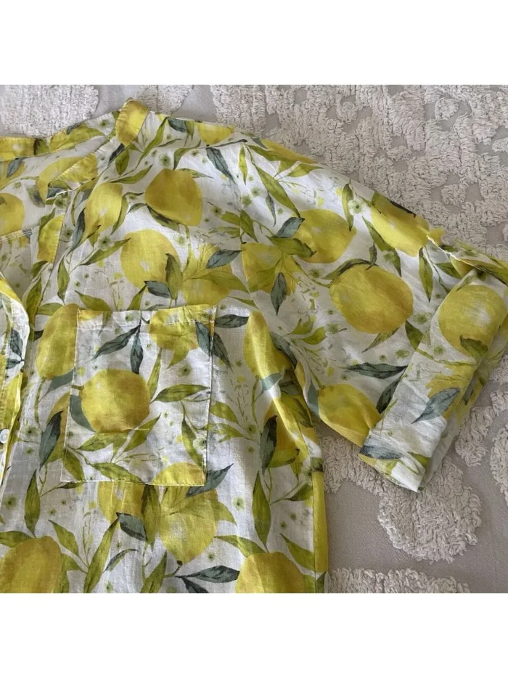 Cotton Voile Lemon Shirt Dress in Limoncello Made In Italy Large Or OS Vacation - Picture 11 of 12